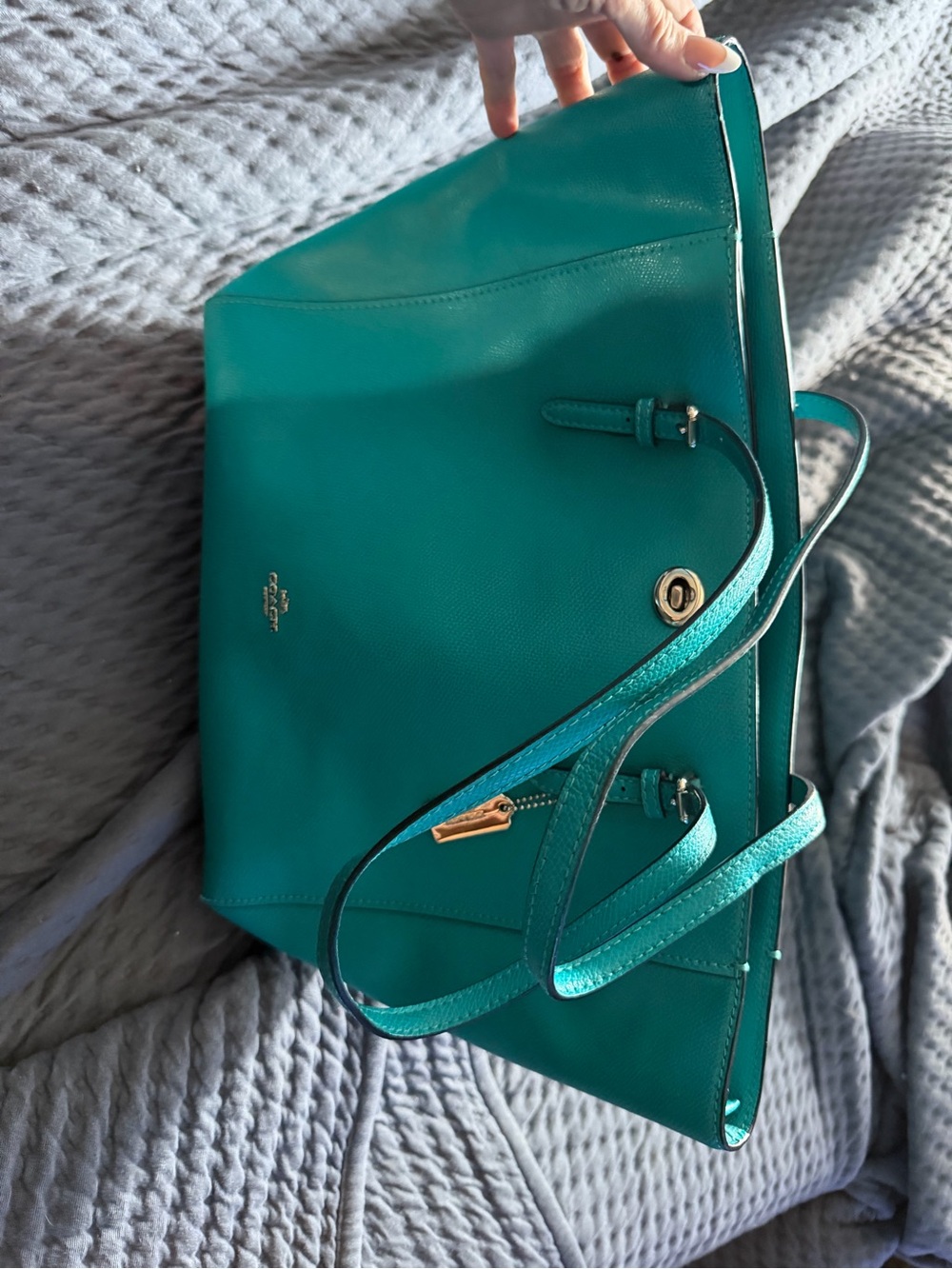 Coach Teal Leather Shoulder Bag with Gold Hardware